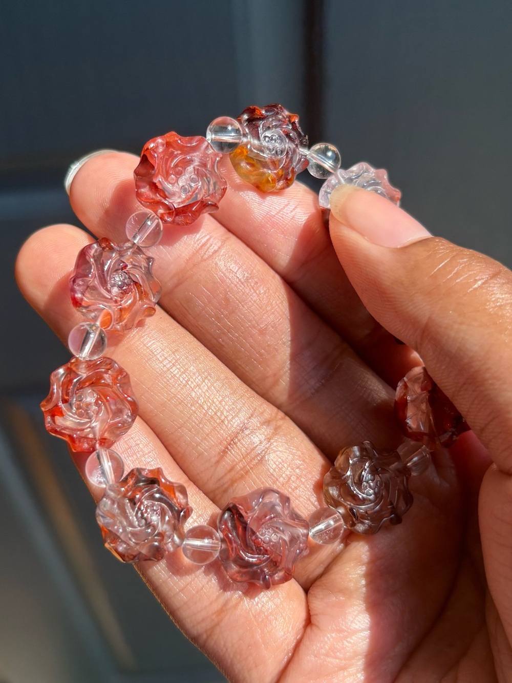 Fire Quartz Flower Crystal Charm Bracelet
